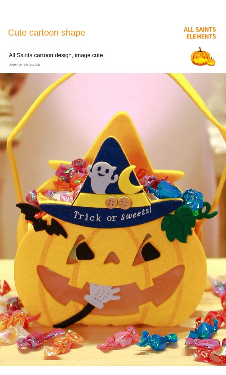Halloween Pumpkin Candy Bags — 1–6 PCS Felt Trick or Treat Tote for Kids Party