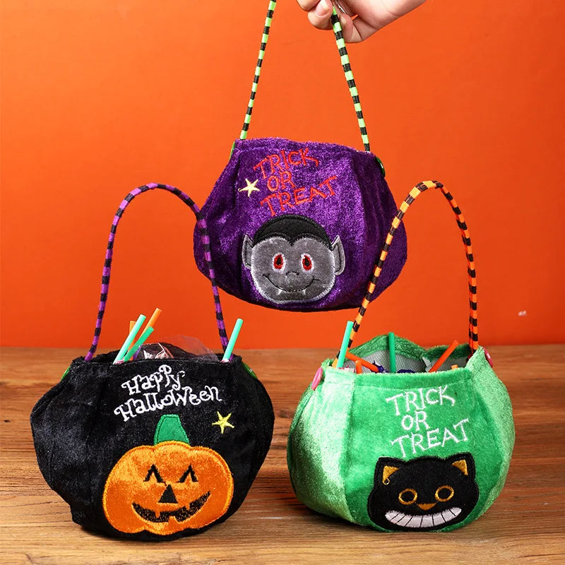 Halloween Pumpkin Candy Bag — Cute Embroidered Trick or Treat Tote for Kids