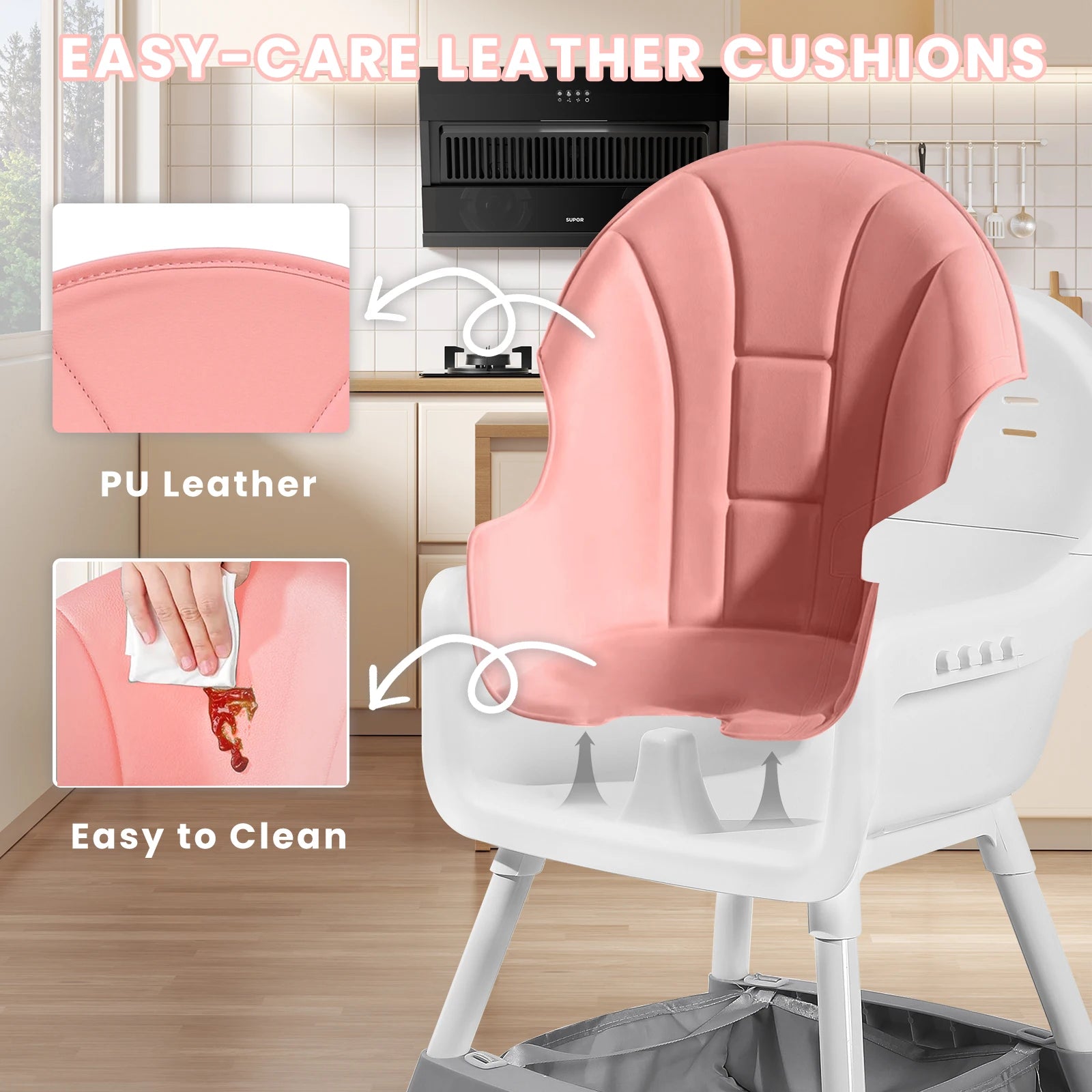 PetitWishes  Baby High Chair, Portable Baby Dining Chairs Eat & Play Convertible High Chair with Double-Layer Dinner Plate and Toy Rack