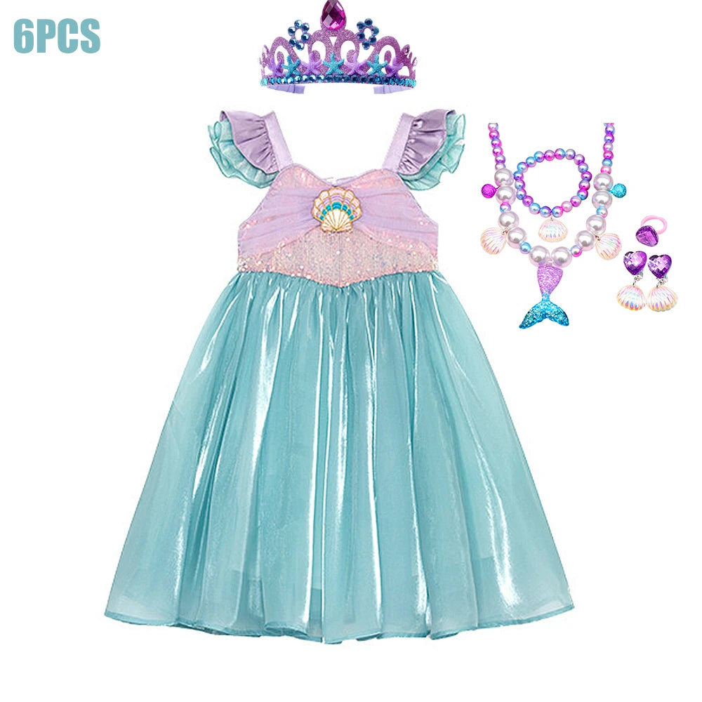 Little Mermaid Ariel Princess Dress for Girls — Sequin Bodice, Puffy Tulle Skirt, Cosplay & Party Costume