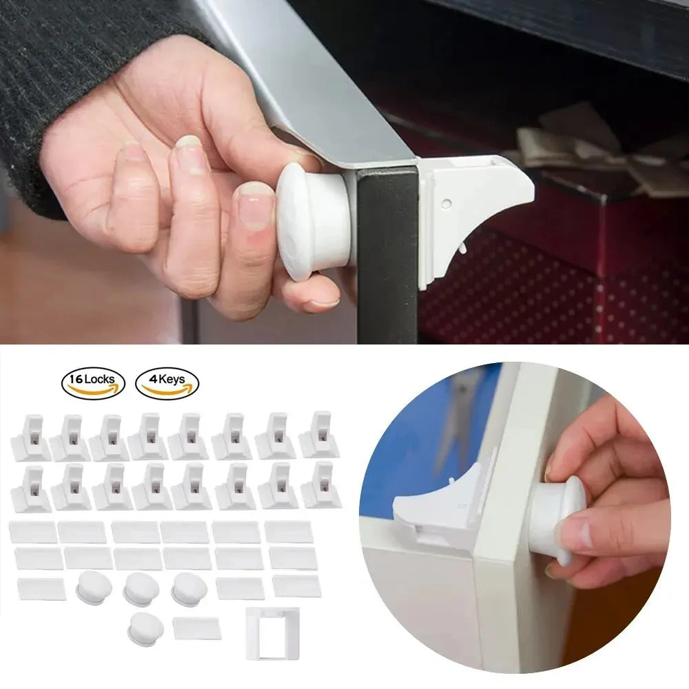 Stay-Open Invisible Magnetic Cabinet Locks | 4-Pack No-Drill Set