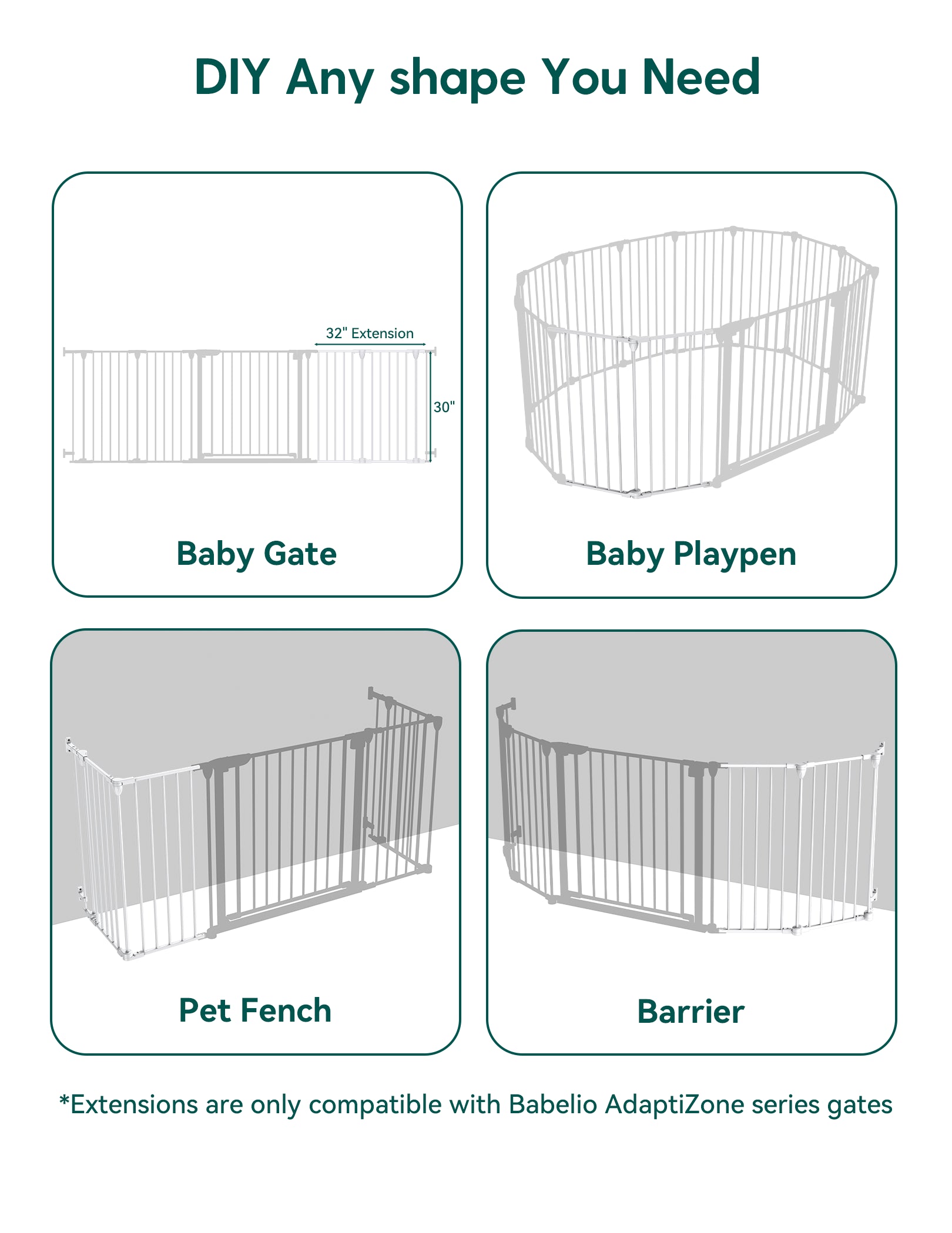 AdaptiZone | Extra Wide Baby Gate, 30" Tall Auto-Close Pet & Child Safety Gate for Stairs