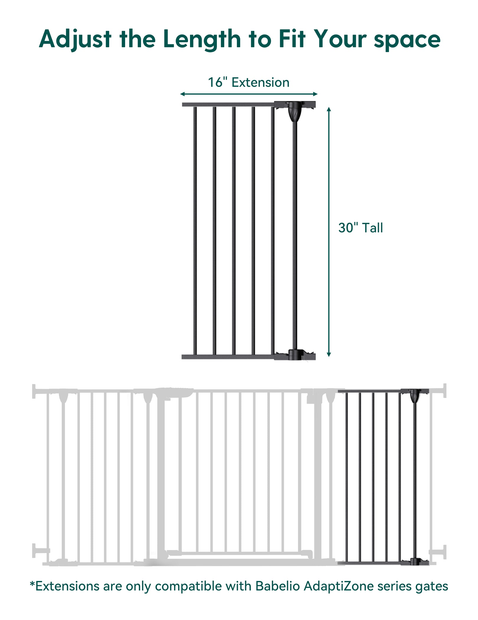 AdaptiZone | Extra Wide Baby Gate, 30" Tall Auto-Close Pet & Child Safety Gate for Stairs