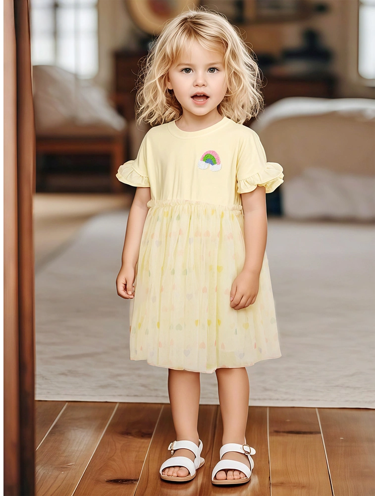 Tiny Cuddling Girls' Yellow Mesh Dress 鈥?Spring/Summer