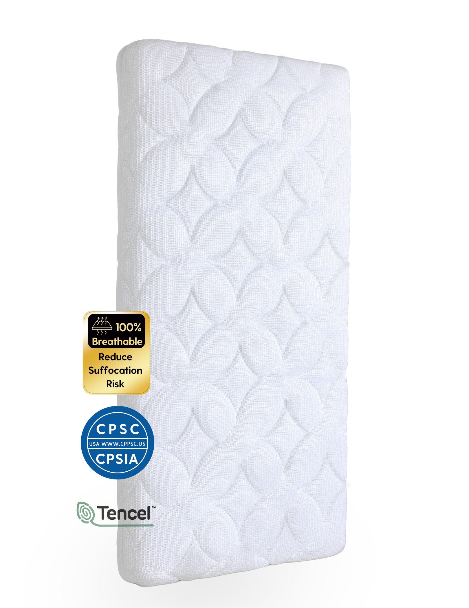 Babelio crib mattress, ultra-breathable, white quilted design, nursery bedding