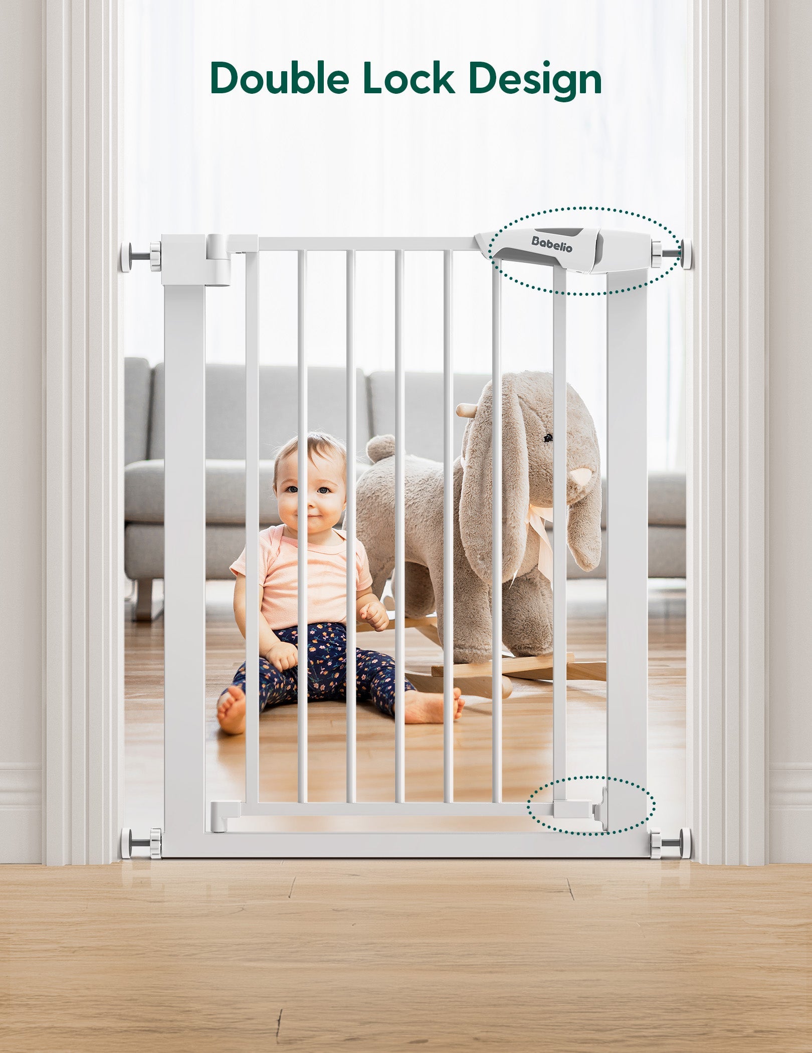 Babelio Baby Gate for Narrow Space | Pressguard - babeliobaby - White - 30 Inch