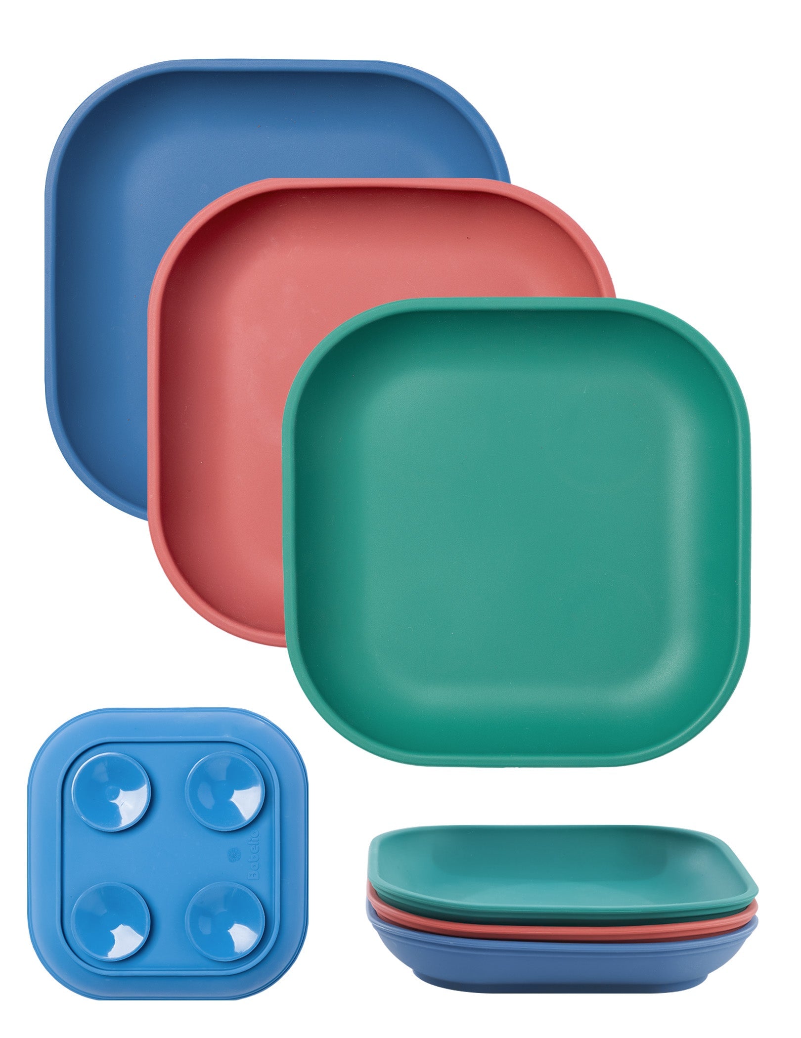 Babelio colorful silicone baby plates set, square design, ideal for modern kitchens