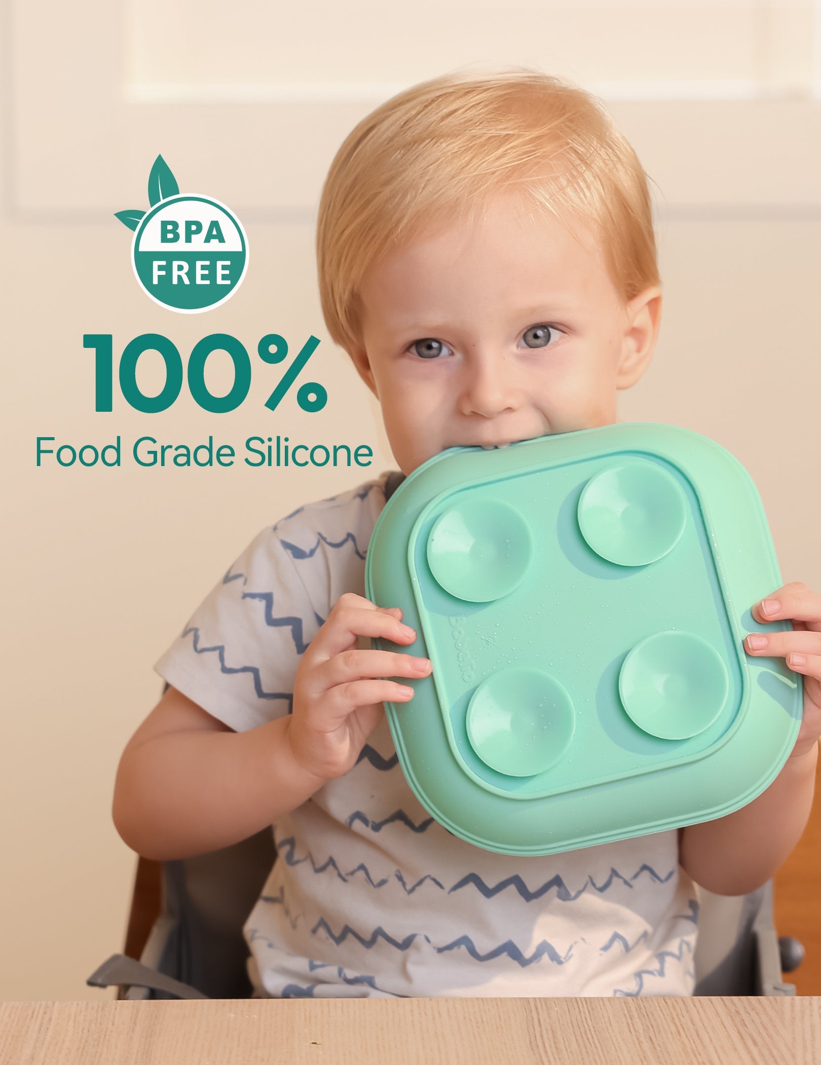 Babelio baby using mint BPA-free silicone plate in kitchen or dining room setting