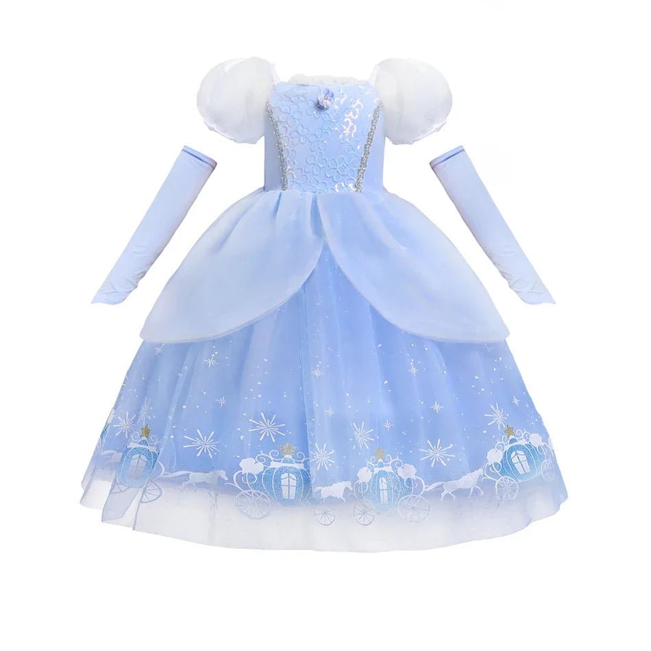 Blue Fairytale Princess Dress for Girls — Ball Gown with Puff Sleeves & Sequins - babeliobaby - Cinderella 1 - 2T(Size 100 )