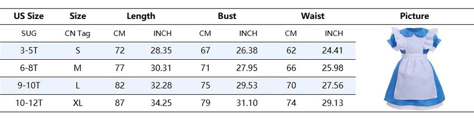 Blue Fairytale Princess Dress for Girls — Storybook Costume with Apron & Puff Sleeves