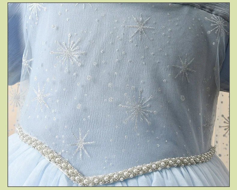 Blue Princess Dress for Girls — Short Sleeve, Pleated Tulle, Ankle - Length - babeliobaby - Beige - 100cm