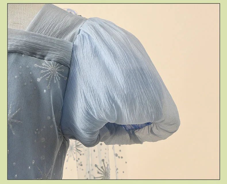 Blue Princess Dress for Girls — Short Sleeve, Pleated Tulle, Ankle - Length - babeliobaby - Beige - 100cm