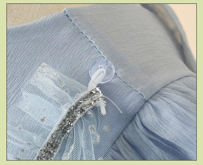 Blue Princess Dress for Girls — Short Sleeve, Pleated Tulle, Ankle - Length - babeliobaby - Beige - 100cm