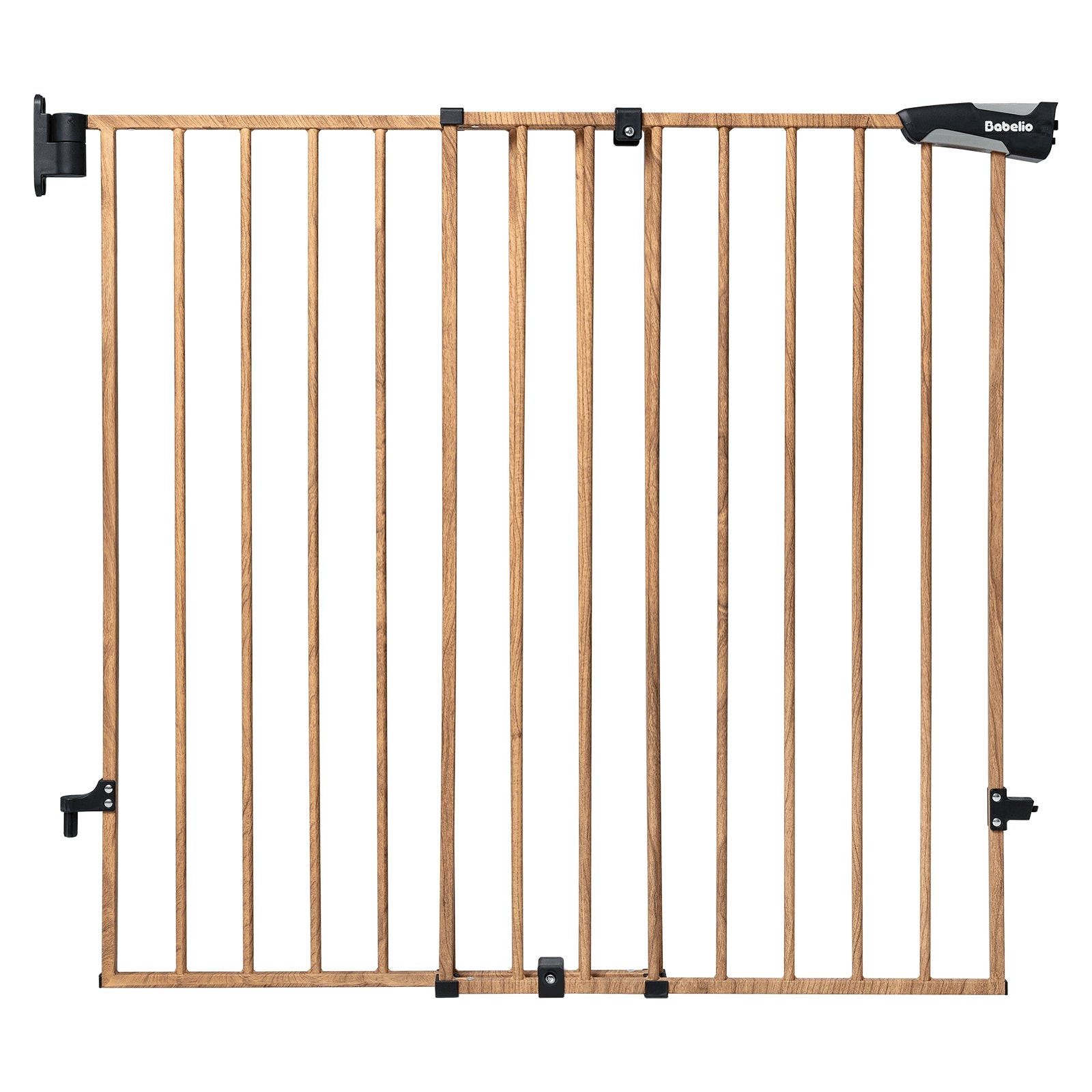 Babelio wood-pattern metal baby safety gate for stairs, modern and secure design