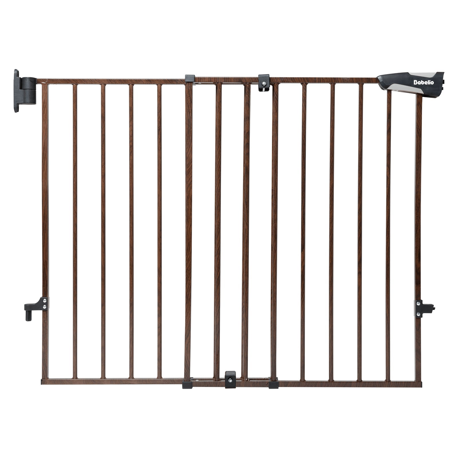 Babelio baby safety gate with wood pattern and metal frame for stairs or hallway