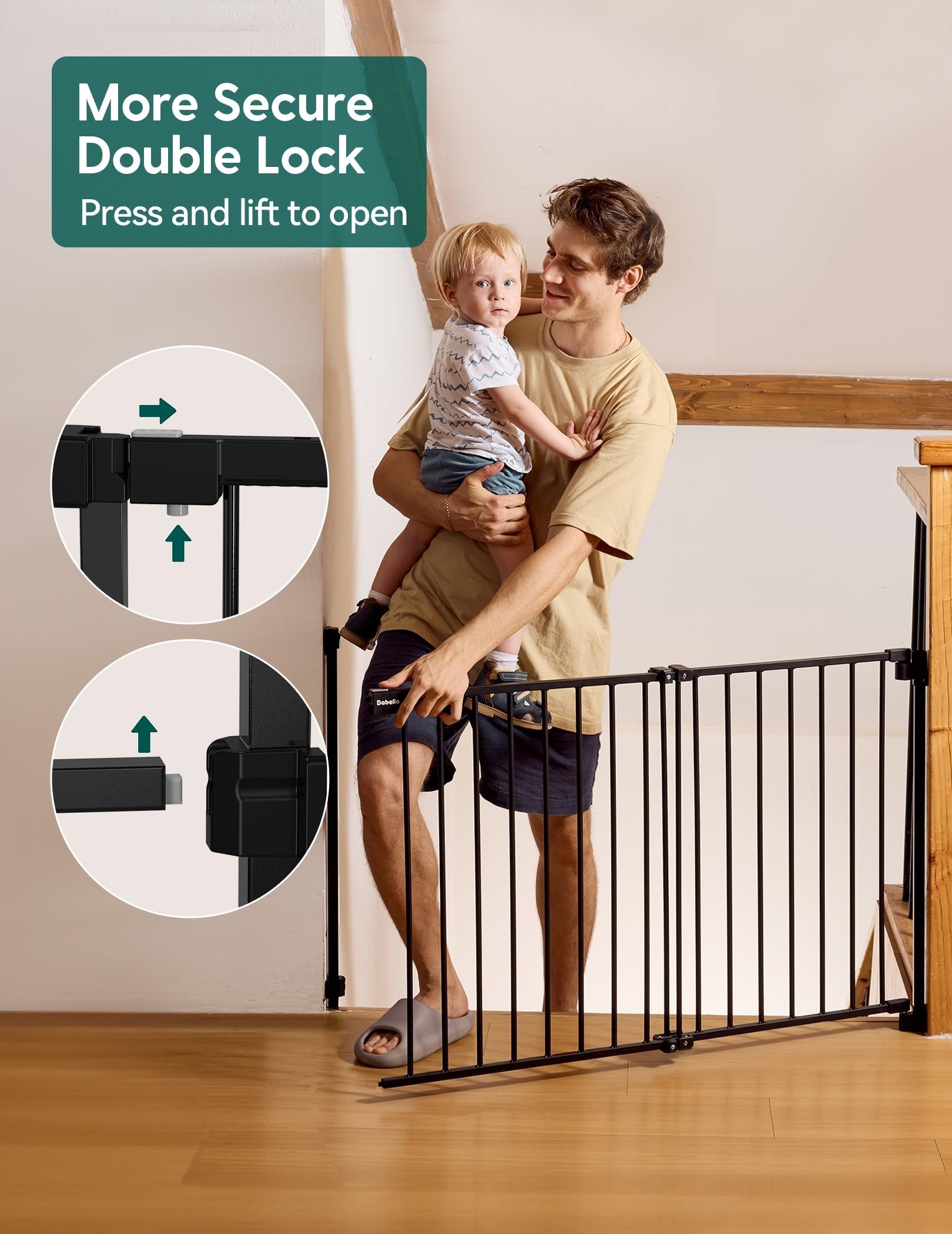 Boundless R30 | 29 - 43"W Baby&Dog Gate for Stairs and Doorways - babeliobaby - Black - 29 - 43"Wide / 30"Tall