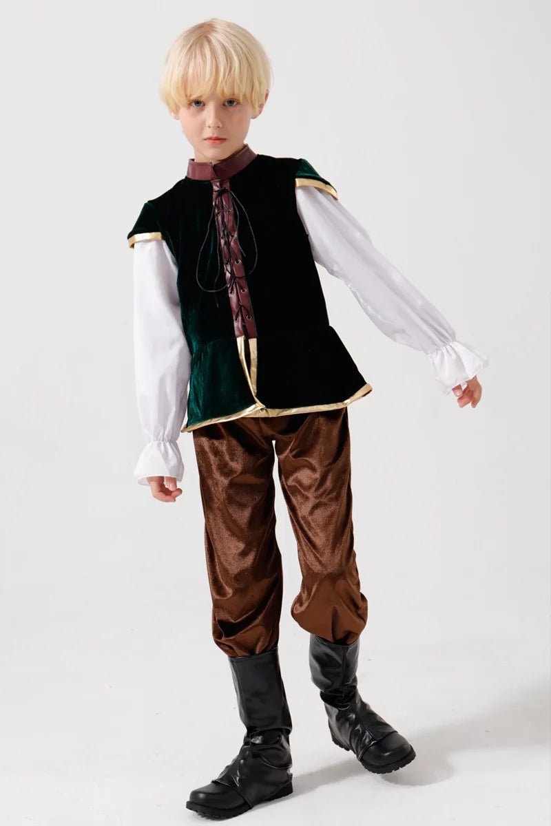 Boys Medieval Prince Costume — European Renaissance Outfit with Top, Pants & Boots - babeliobaby - S 105 - 120cm - 