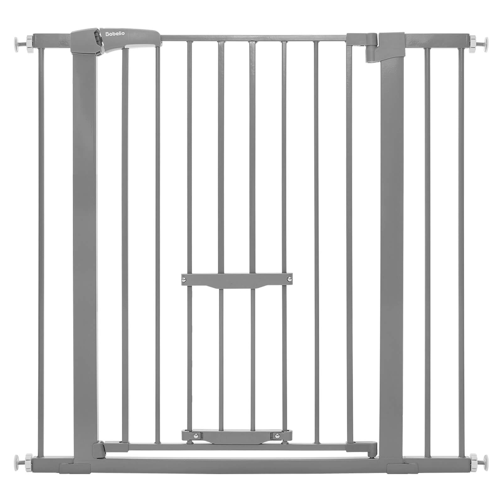 Babelio gray expandable baby safety gate with adjustable cat door for modern homes