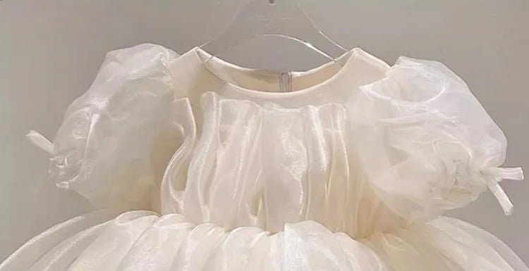Children’s White Princess Baptism Dress — Mini Tulle Flower Girl Dress, 12M–6Y - babeliobaby - beige yellow - 12M(80)