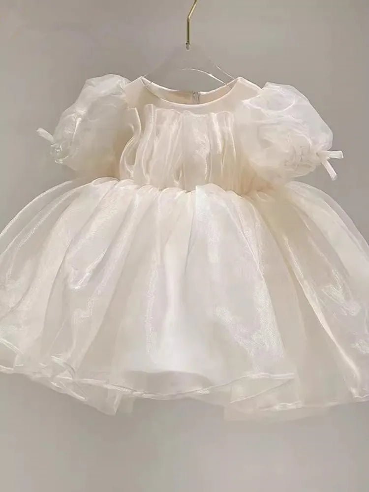 Children’s White Princess Baptism Dress — Mini Tulle Flower Girl Dress, 12M–6Y - babeliobaby - beige yellow - 12M(80)