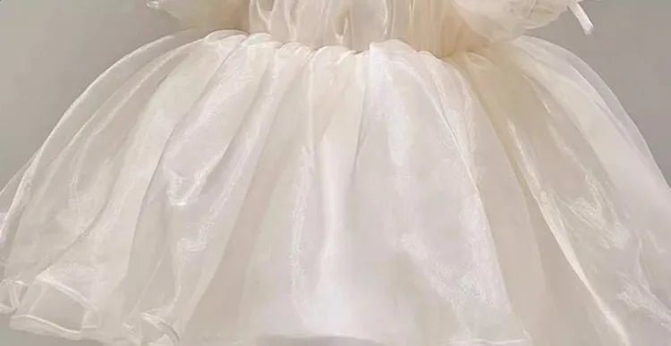 Children’s White Princess Baptism Dress — Mini Tulle Flower Girl Dress, 12M–6Y - babeliobaby - beige yellow - 12M(80)