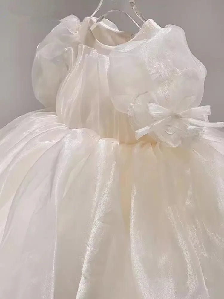 Children’s White Princess Baptism Dress — Mini Tulle Flower Girl Dress, 12M–6Y - babeliobaby - beige yellow - 12M(80)