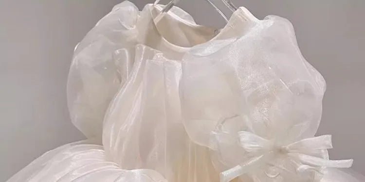 Children’s White Princess Baptism Dress — Mini Tulle Flower Girl Dress, 12M–6Y - babeliobaby - beige yellow - 12M(80)