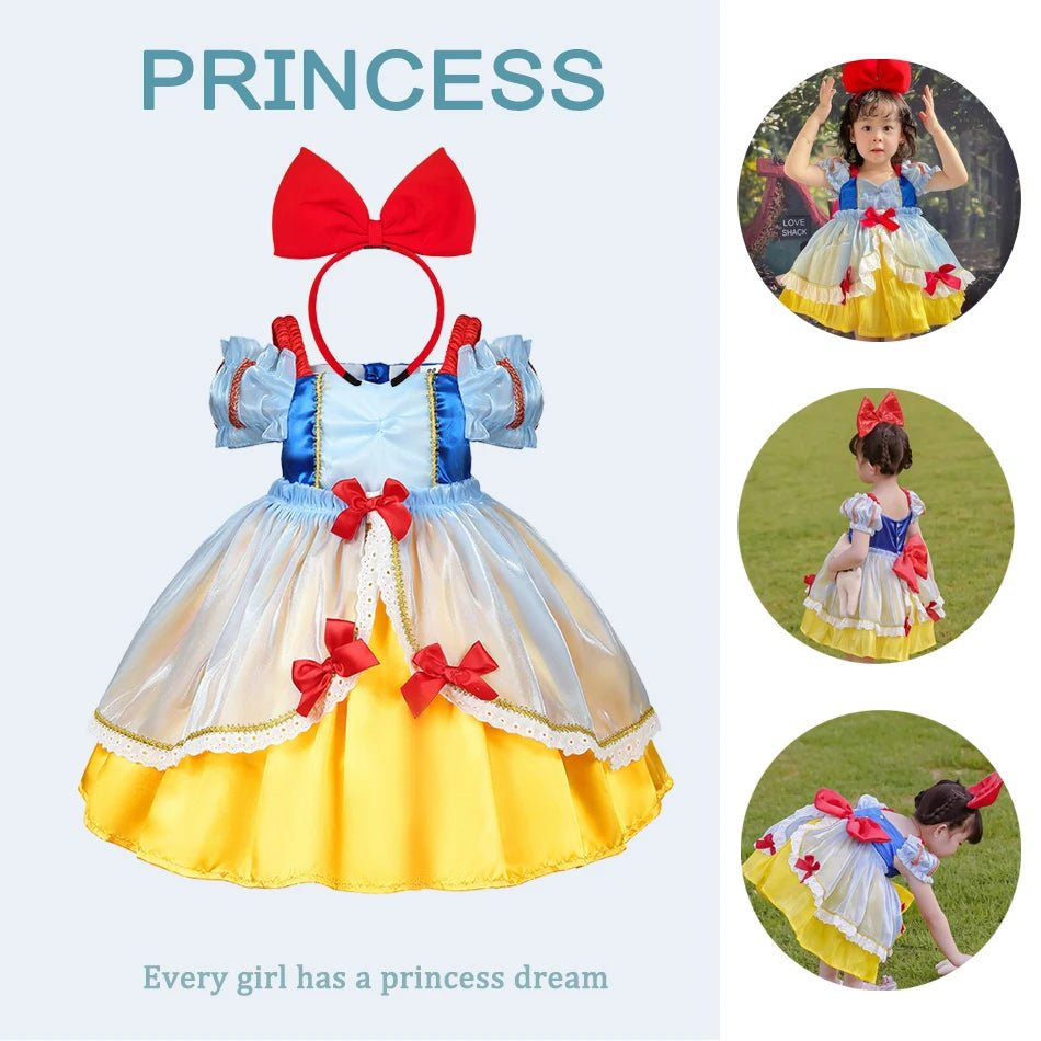 Classic Fairytale Princess Dress for Girls — Puffy Ball Gown with Bow & Short Sleeves - babeliobaby - Snow White Dress 02 - 2T(Tag 100)