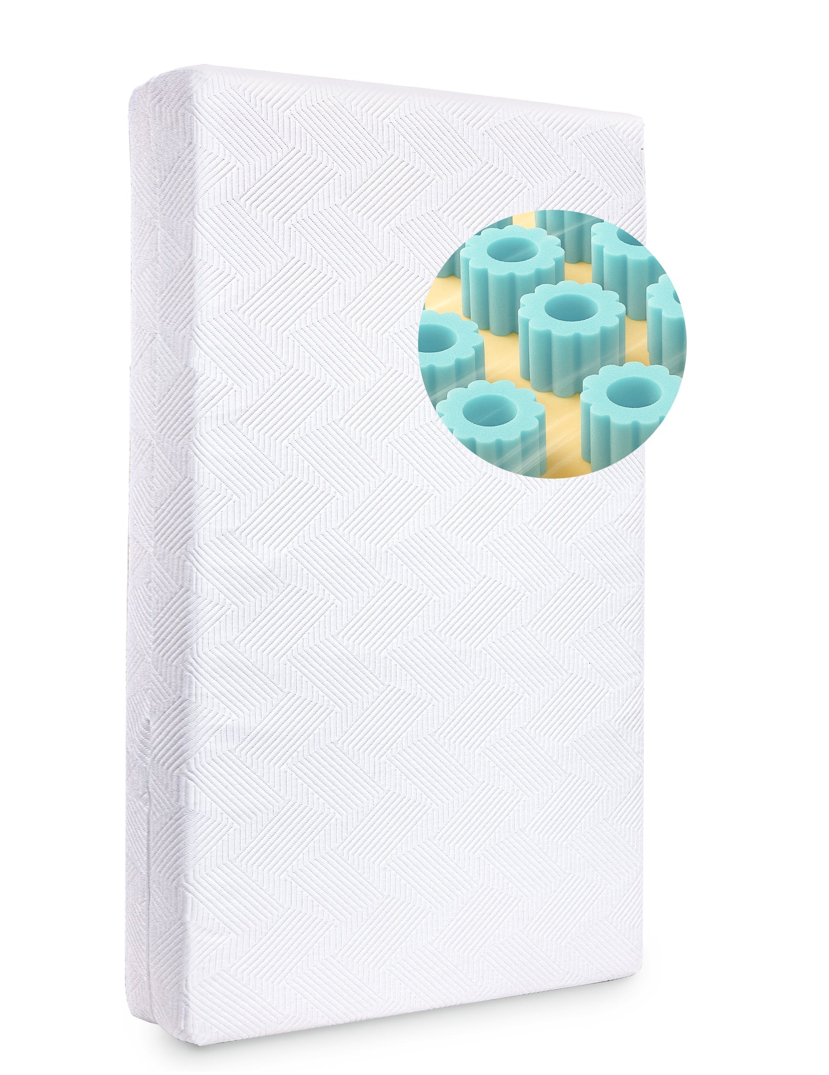 Babelio crib mattress with ergonomic memory foam zoning, white cover, nursery bedding