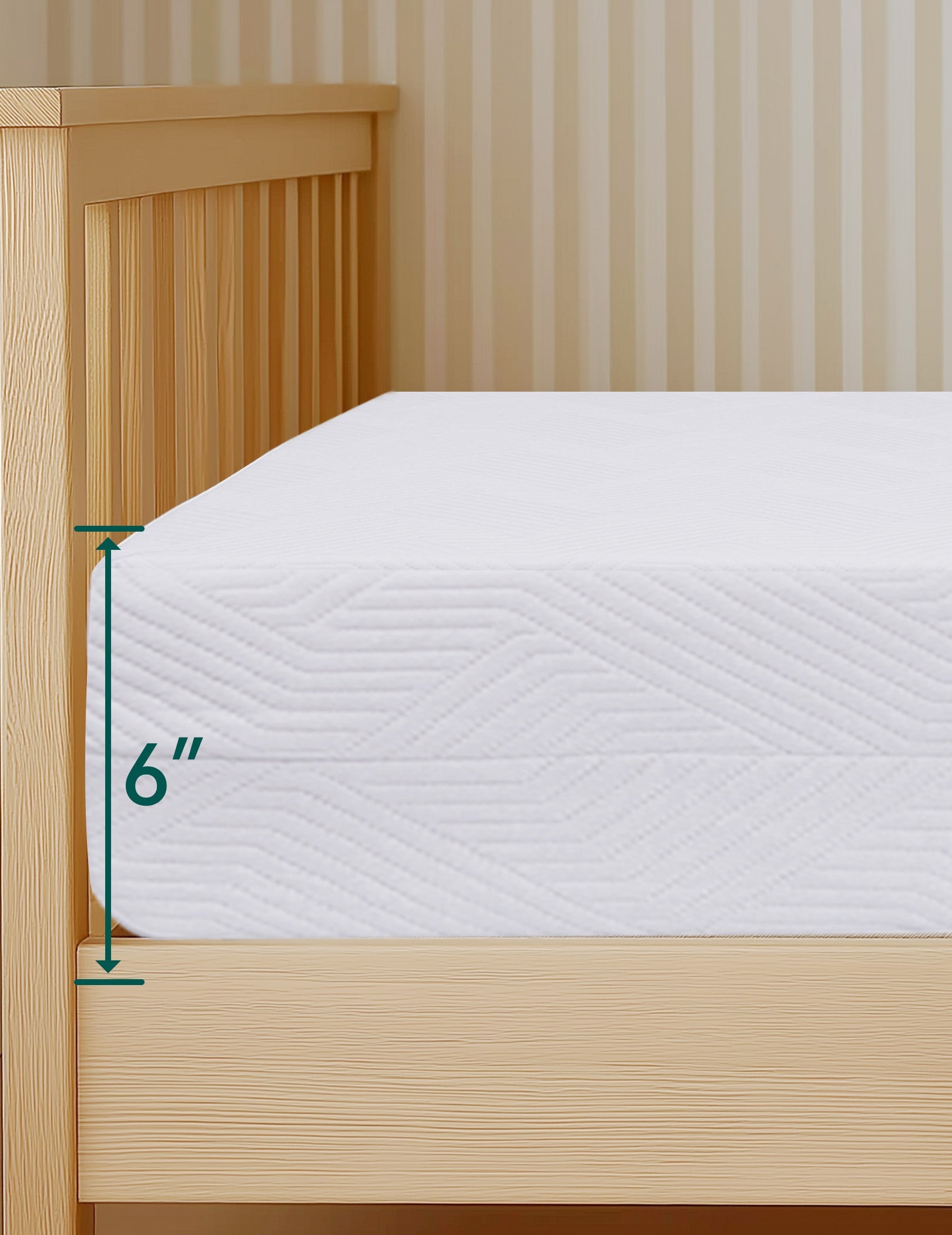 Babelio crib mattress with 6-inch thickness in a wooden crib in a nursery setting