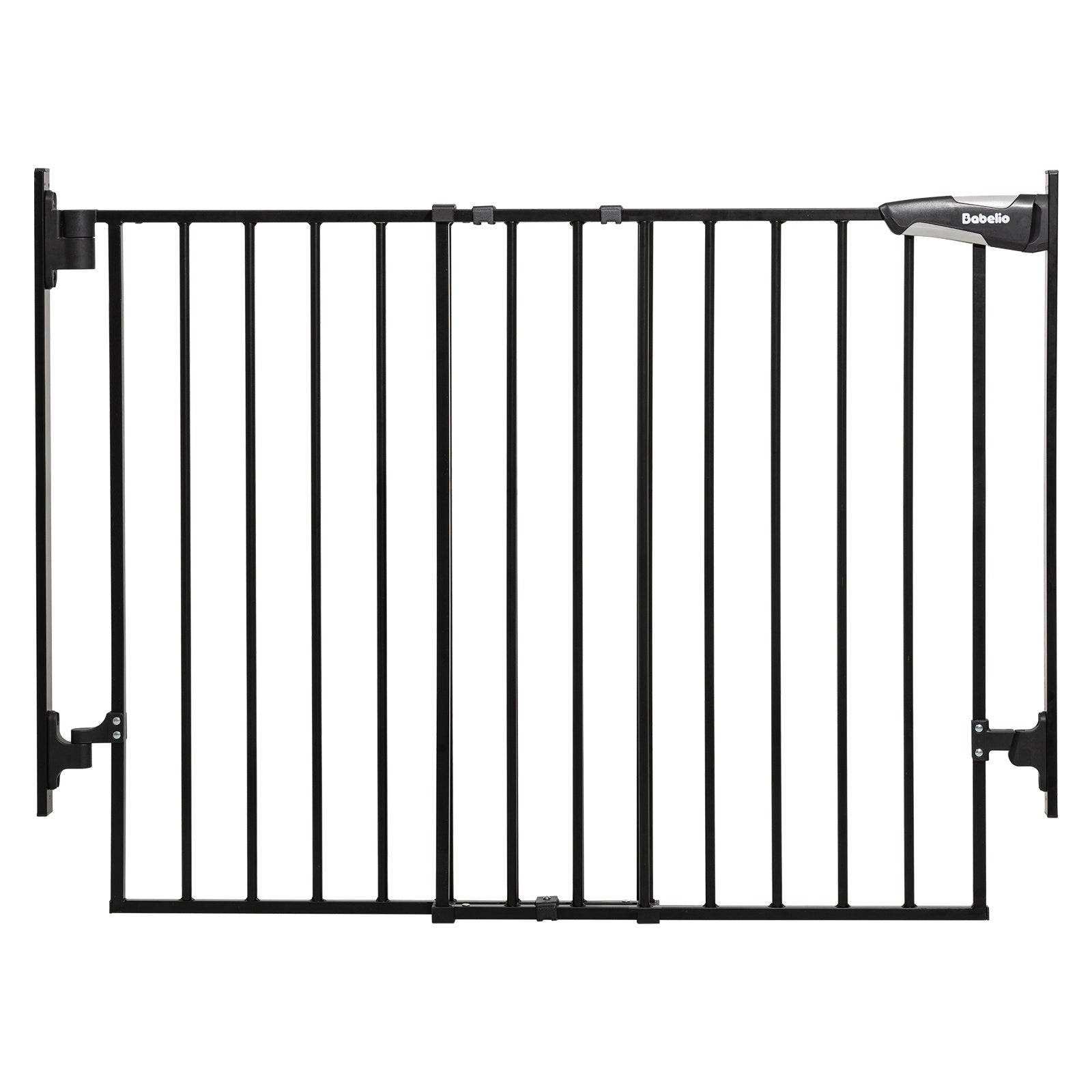 Babelio black metal baby safety gate for homes, shown in a neutral indoor setting