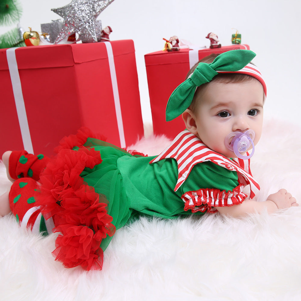 Tiny Cuddling Christmas Striped Romper Baby Suit