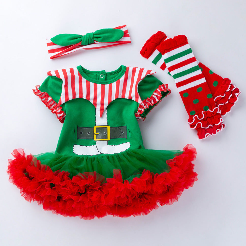 Tiny Cuddling Christmas Striped Romper Baby Suit