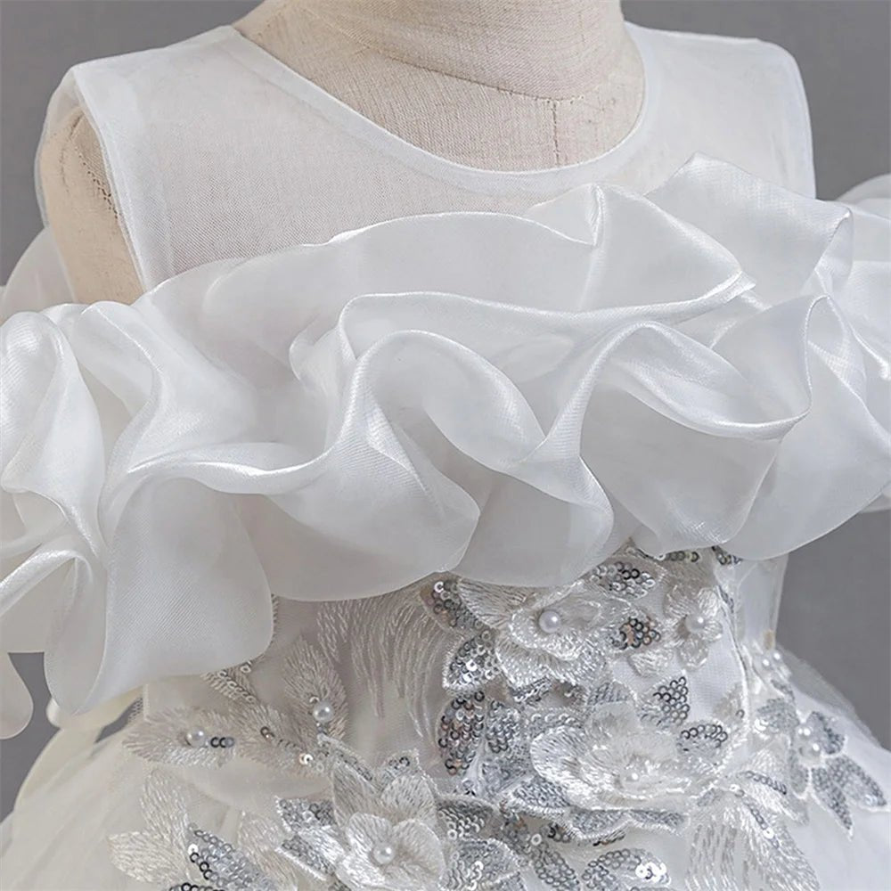 Flower Girl Party Dress for Girls — Tulle Princess Gown, Sleeveless, Elegant Floral Design - babeliobaby - dark blue - 110 (3 - 4 Years)