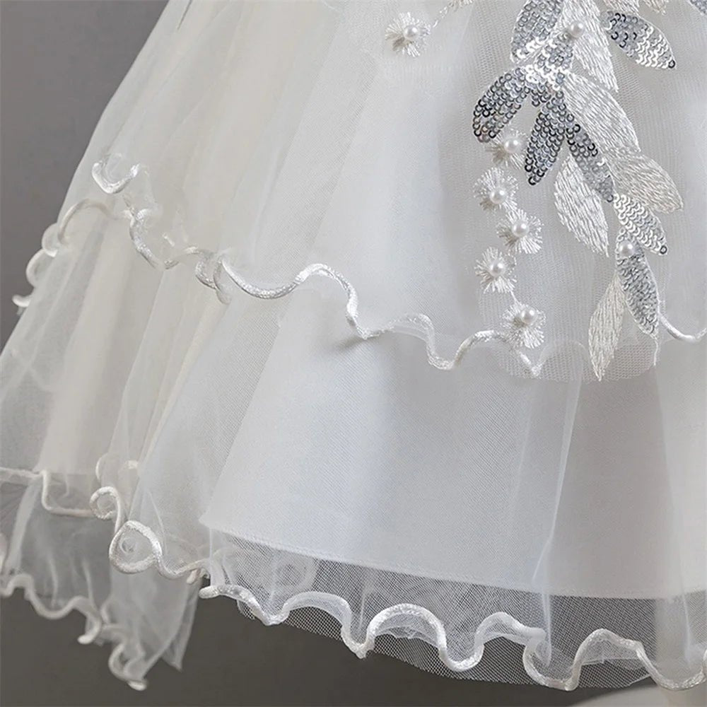 Flower Girl Party Dress for Girls — Tulle Princess Gown, Sleeveless, Elegant Floral Design - babeliobaby - dark blue - 110 (3 - 4 Years)