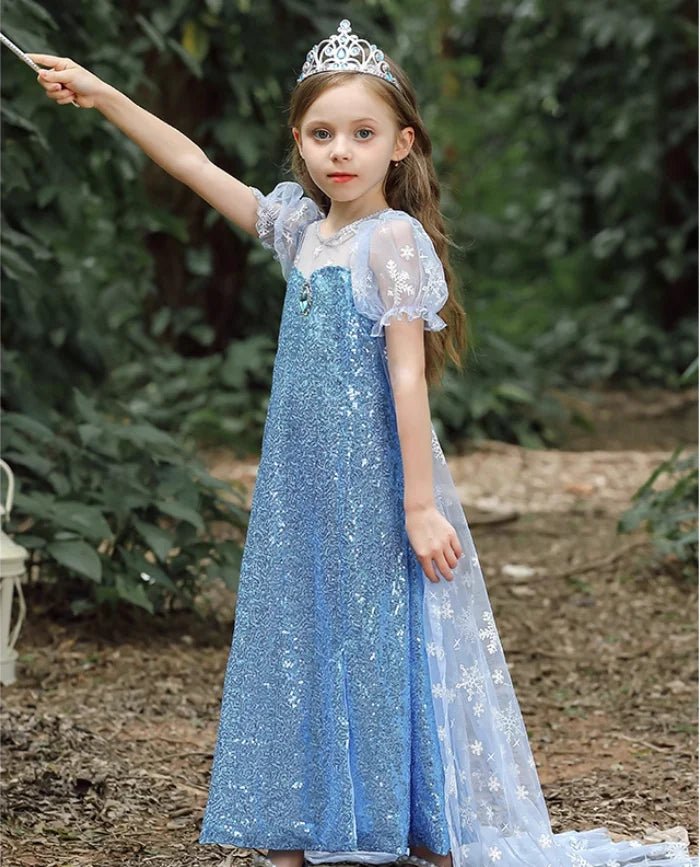 Girls Blue Ice Queen Dress — Sequin Princess Gown with Cape - babeliobaby - 1 - 100