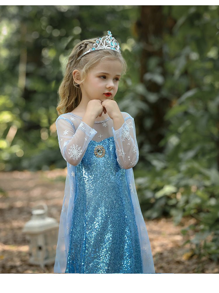 Girls Blue Ice Queen Dress — Sequin Princess Gown with Cape - babeliobaby - 1 - 100