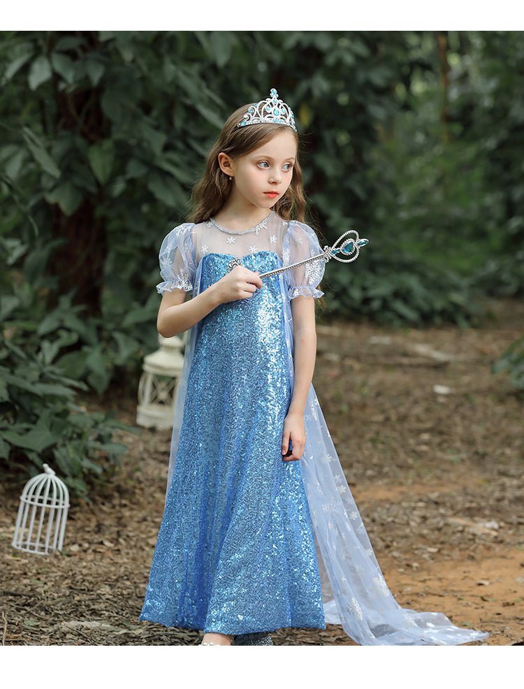 Girls Blue Ice Queen Dress — Sequin Princess Gown with Cape - babeliobaby - 1 - 100