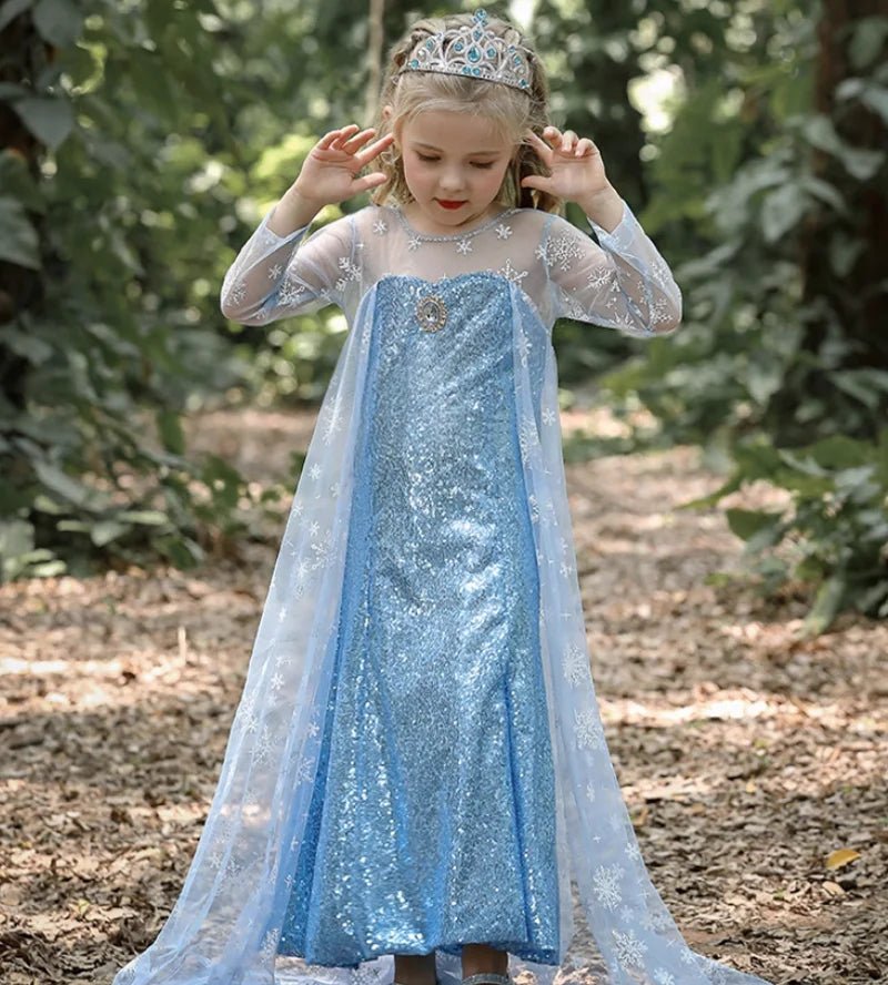 Girls Blue Ice Queen Dress — Sequin Princess Gown with Cape - babeliobaby - 1 - 100
