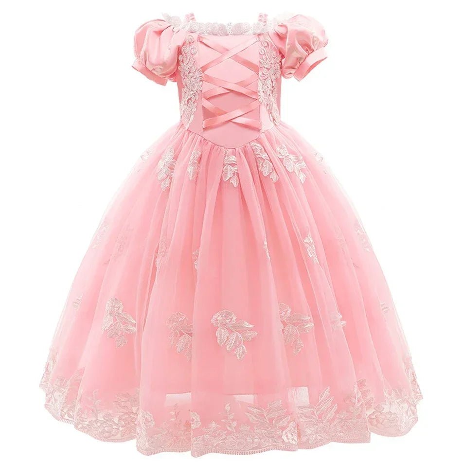 Girls Fairy Tale Princess Dress — Puff Sleeve Tulle Cosplay Gown, Mid - Calf - babeliobaby - RapunzelPurple03 - 2T (Size 100)