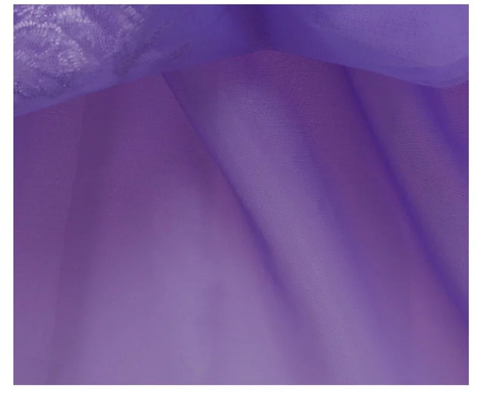 Girls Fairy Tale Princess Dress — Puff Sleeve Tulle Cosplay Gown, Mid - Calf - babeliobaby - RapunzelPurple03 - 2T (Size 100)