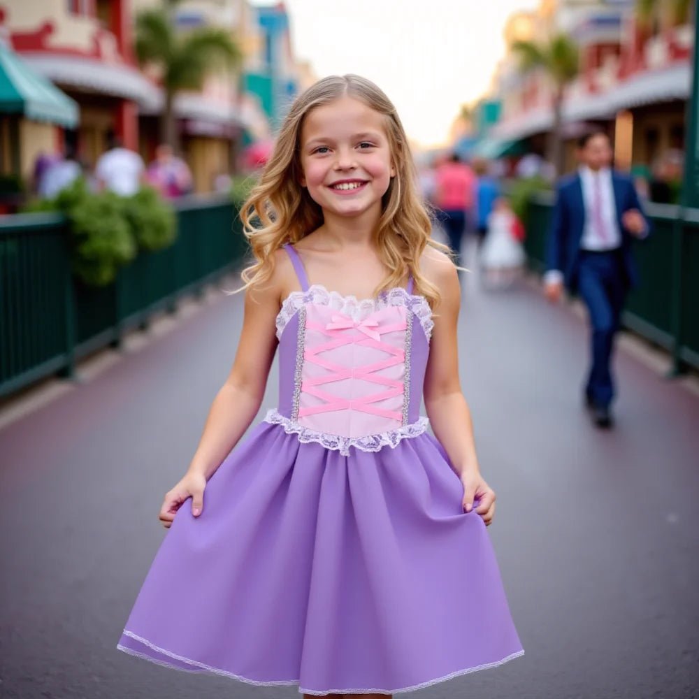 Girls Fairy Tale Princess Dress — Purple A - Line, Lace - Up Bodice, Sleeveless Summer Style - babeliobaby - 2 - 3T(100) - 