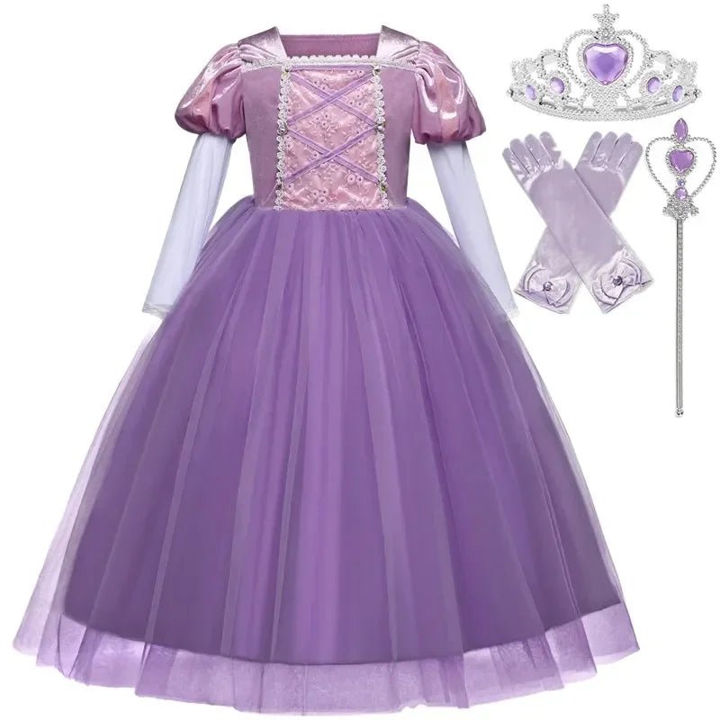 Girls Purple Fairy Tale Princess Dress —Tulle Cosplay Gown, Birthday & Halloween - babeliobaby - set - 3 - 4T