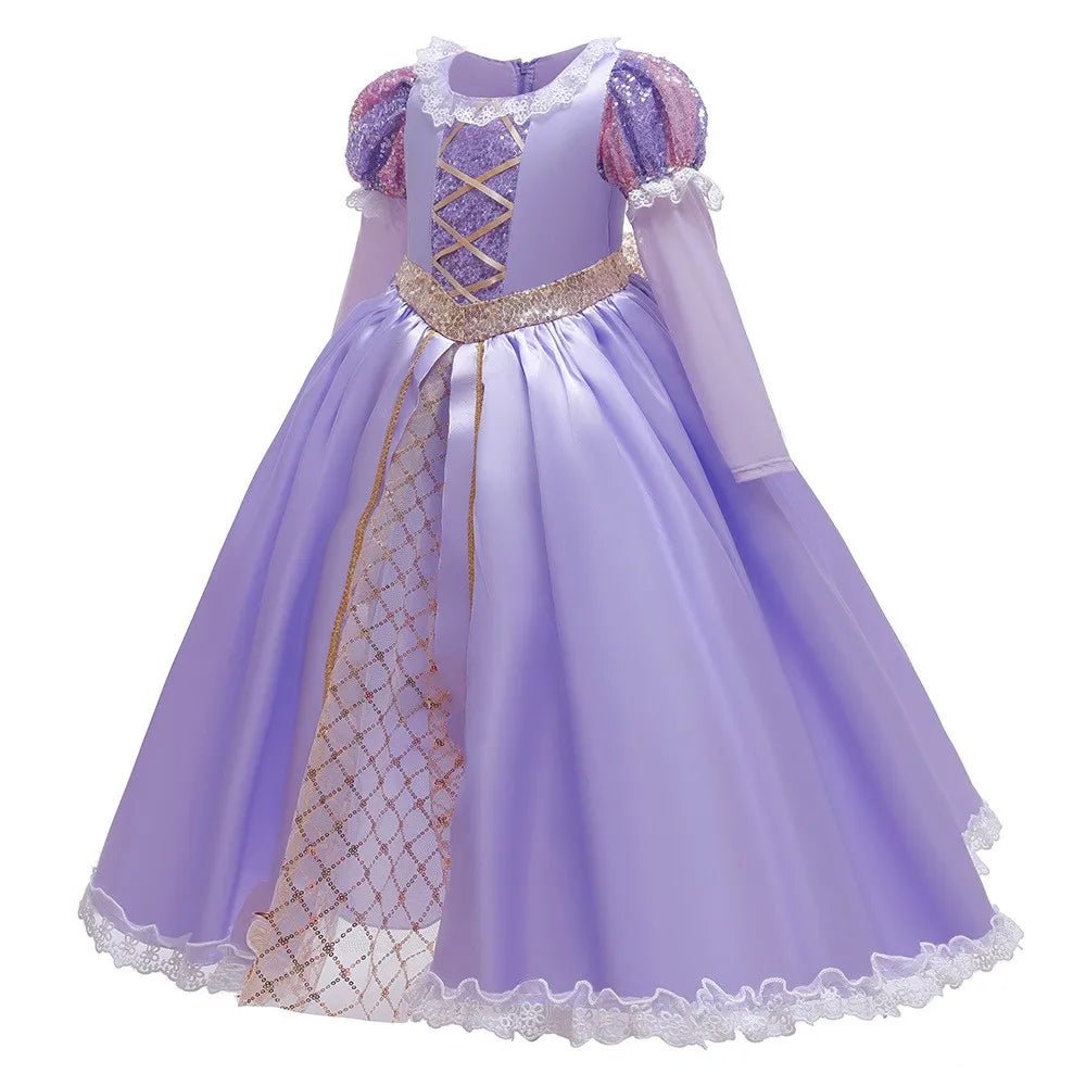 Girls Purple Princess Dress — Long Sleeve Fairytale Cosplay Gown with Accessories - babeliobaby - Set 5 - 2 - 3T (100)