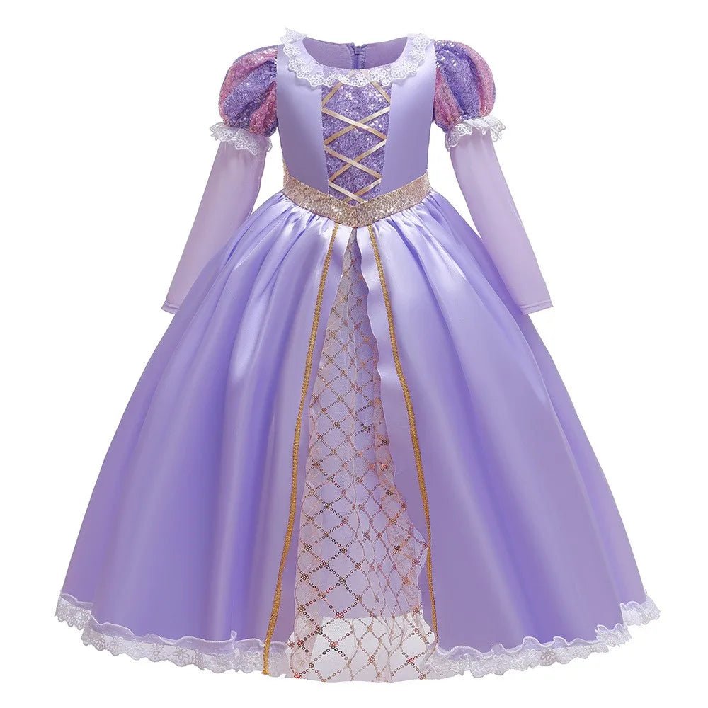 Girls Purple Princess Dress — Long Sleeve Fairytale Cosplay Gown with Accessories - babeliobaby - Only dress - 2 - 3T (100)