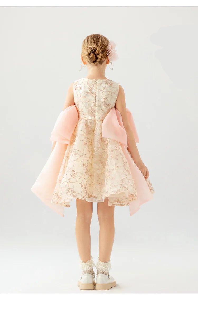 Girls' Sleeveless Lace Princess Dress — Elegant Patchwork Design with Bow Detail - babeliobaby - Pink - 1Y(80cm)
