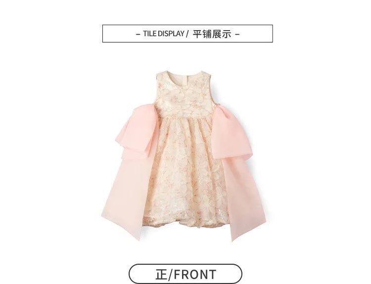 Girls' Sleeveless Lace Princess Dress — Elegant Patchwork Design with Bow Detail - babeliobaby - Blue - 1Y(80cm)