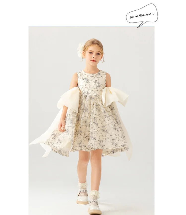 Girls' Sleeveless Lace Princess Dress — Elegant Patchwork Design with Bow Detail - babeliobaby - Blue - 1Y(80cm)