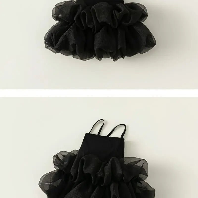 Babelio black toddler summer dress with fluffy tulle skirt, displayed on a white background