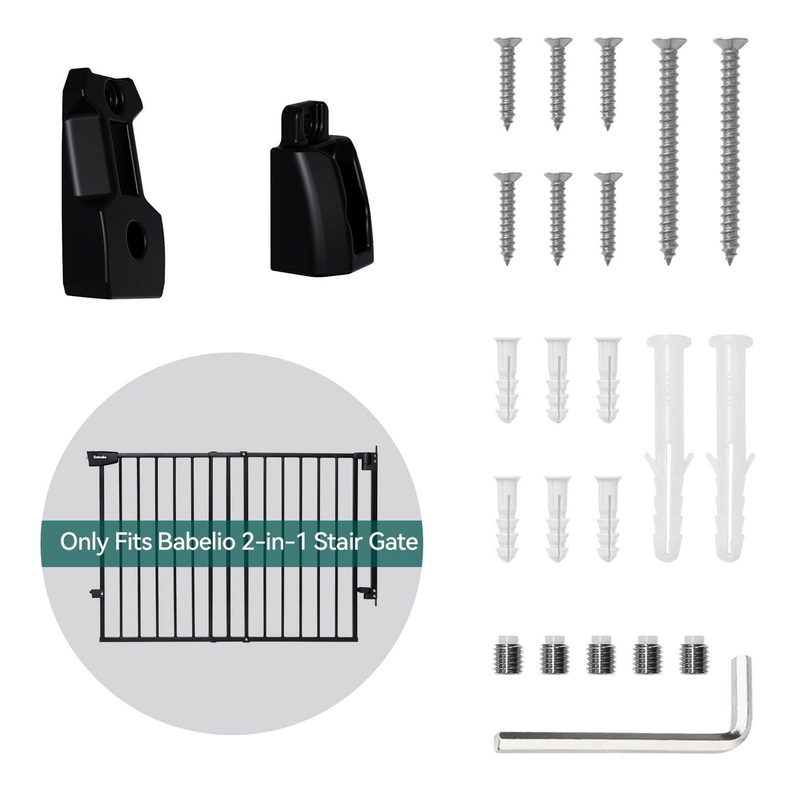 Babelio baby safety gate hardware mounting kit with screws and brackets for stair installation